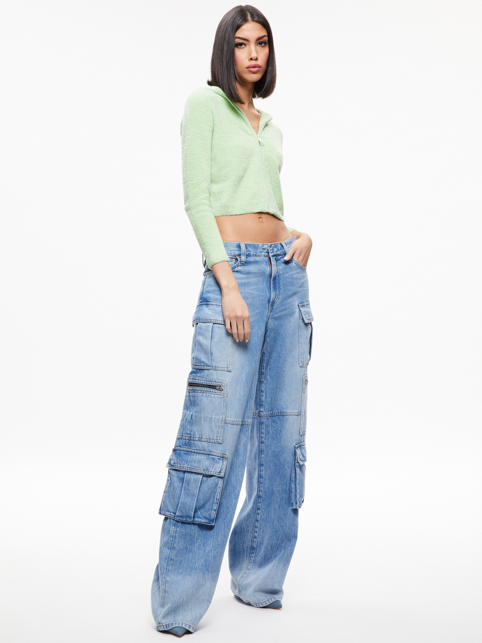 LIDELL CROPPED ZIP UP HOODIE + ALISON TUBE TOP SWEATER - PISTACHIO -