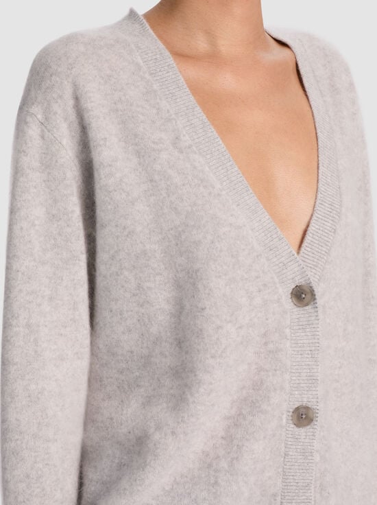 STORM GREY HEATHER-BRADLEY CASHMERE CARDIGAN