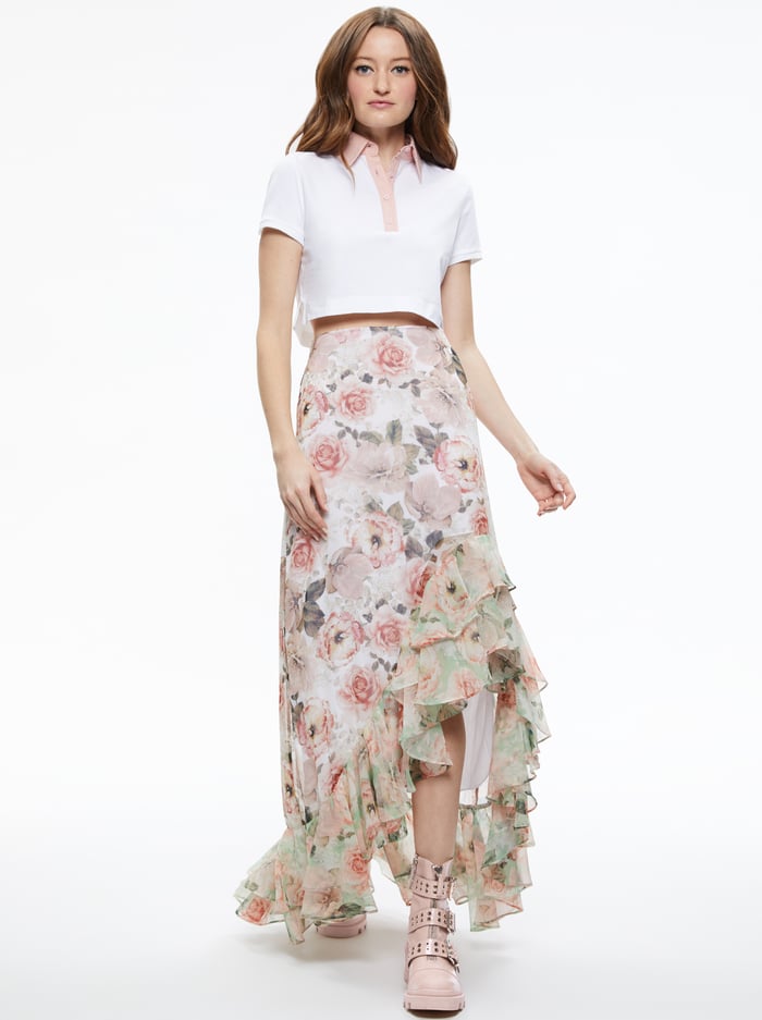 KIT CROPPED FITTED POLO SHIRT - WHITE/PETAL image 6 - Alice And Olivia