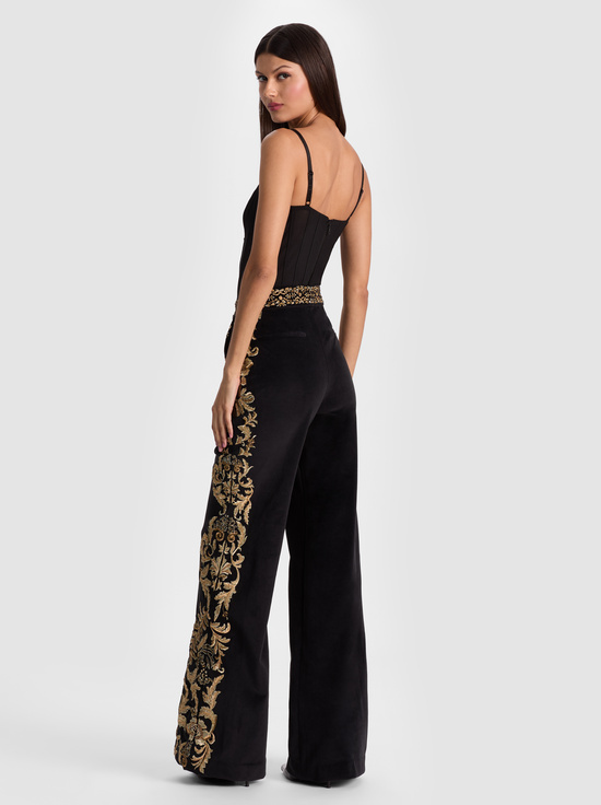 BLACK/GOLD-DYLAN EMBROIDERED VELVET PANT