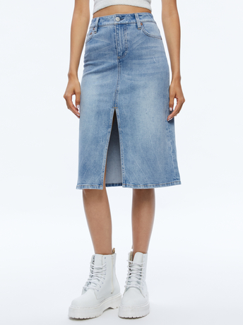 LIGHTNING BLUE-RYE MIDI DENIM SKIRT