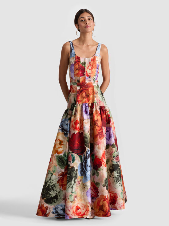 STORM FLORAL LG-DIANA STRUCTURED MAXI DRESS
