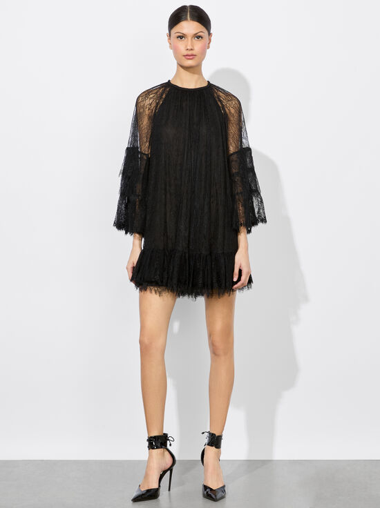 BLACK-DELIA RUFFLED TUNIC DRESS