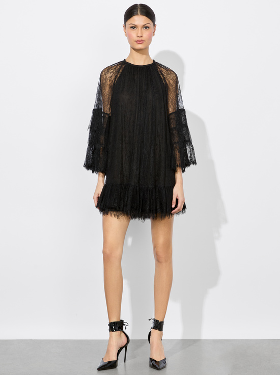BLACK-DELIA RUFFLED TUNIC DRESS