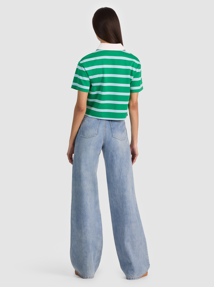 LYLE RUGBY POLO TOP - GREEN APPLE/CAROLINA BLUE STRI image 2 - ALICE + OLIVIA