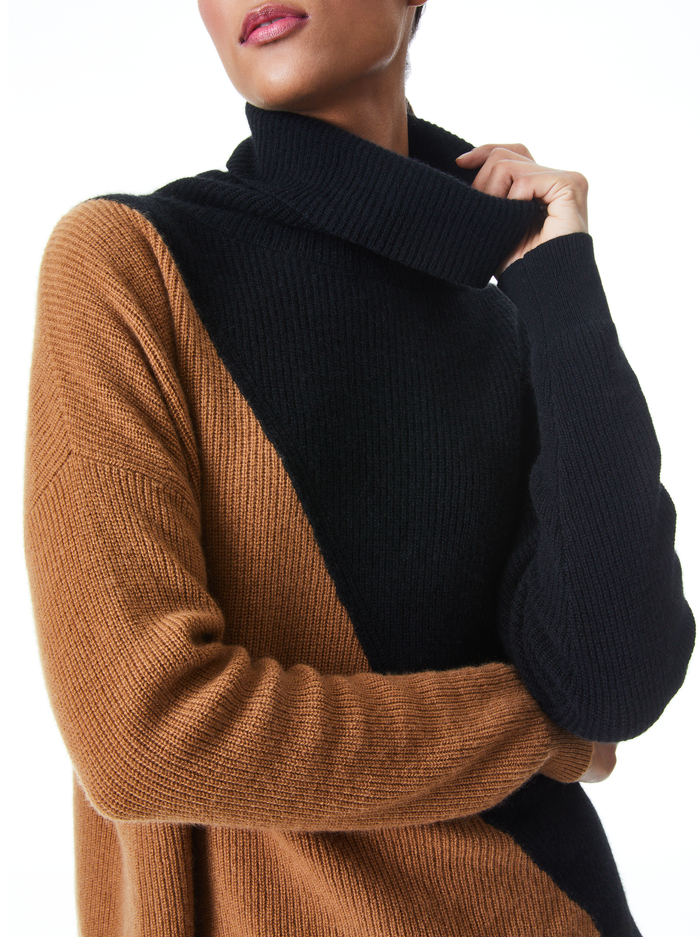 JACOB COLORBLOCK TURTLENECK - BLACK/CAMEL image 3 - ALICE + OLIVIA