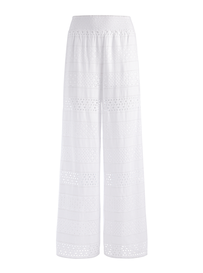 RUSSELL HIGH WAISTED EYELET PANT - WHITE image 5 - Alice And Olivia