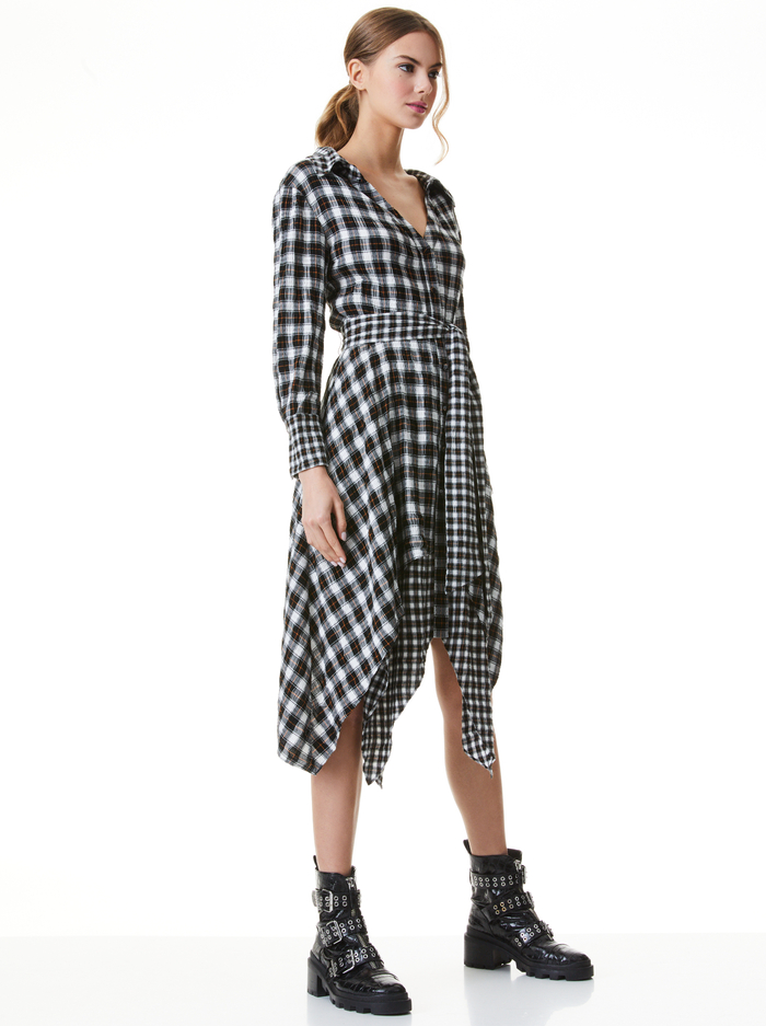 CELLIE HANDKERCHIEF MIDI DRESS - SHAW PLAID LG ANTIQUE WHITE image 4 - Alice And Olivia