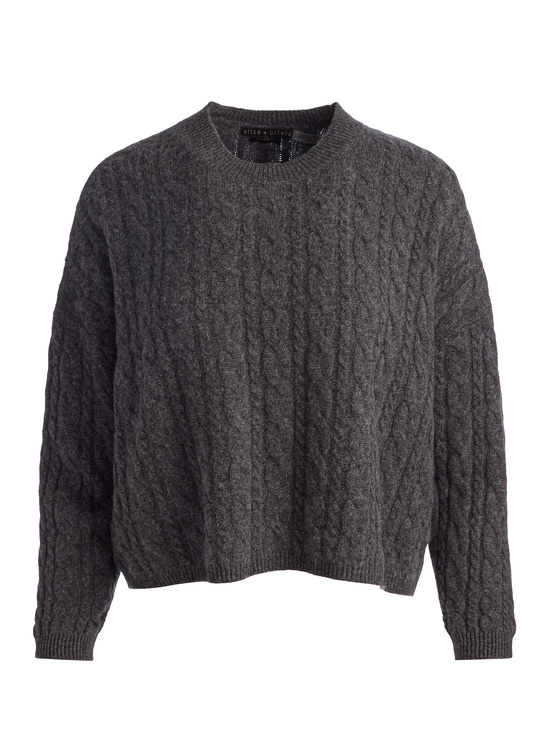CHARCOAL HEATHER-CECILIE CASHMERE CABLEKNIT PULLOVER