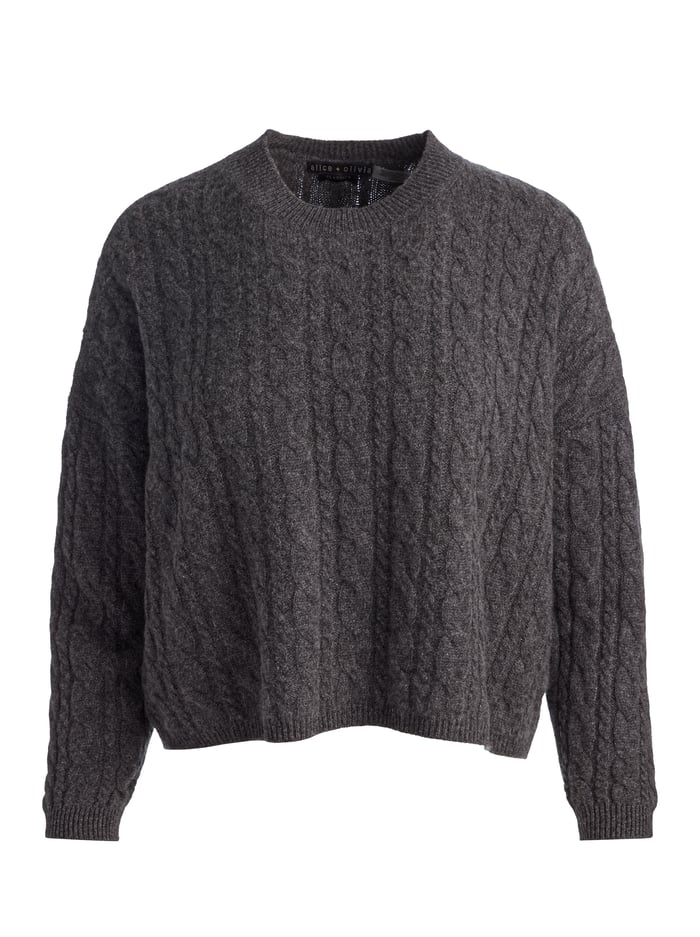 CECILIE CASHMERE CABLEKNIT PULLOVER - CHARCOAL HEATHER image 5 - Alice And Olivia