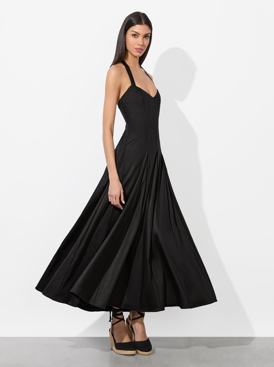 BLACK-ISABELLE FLARED MIDI DRESS