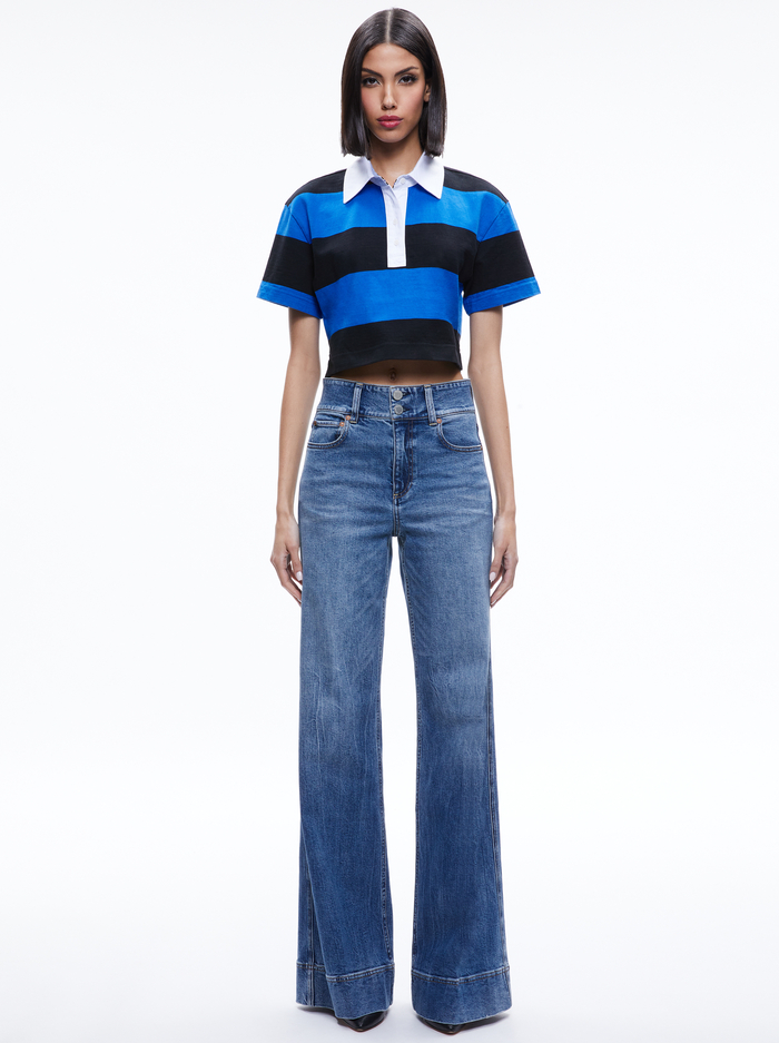 TREVA CROPPED POLO SHIRT - SAPPHIRE/BLACK STRIPE image 2 - Alice And Olivia