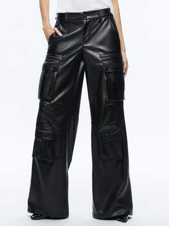 BLACK-JOETTE VEGAN LEATHER CARGO PANT