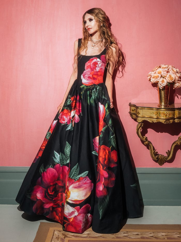 TARRIE MAXI DRESS - EMPRESS BLOOM BLACK - ALICE + OLIVIA