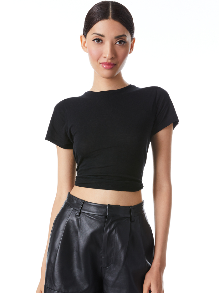 CINDY CLASSIC CROPPED TEE - BLACK - Alice And Olivia