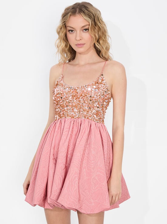 DUSTY ROSE-NESSA BUBBLE MINI DRESS