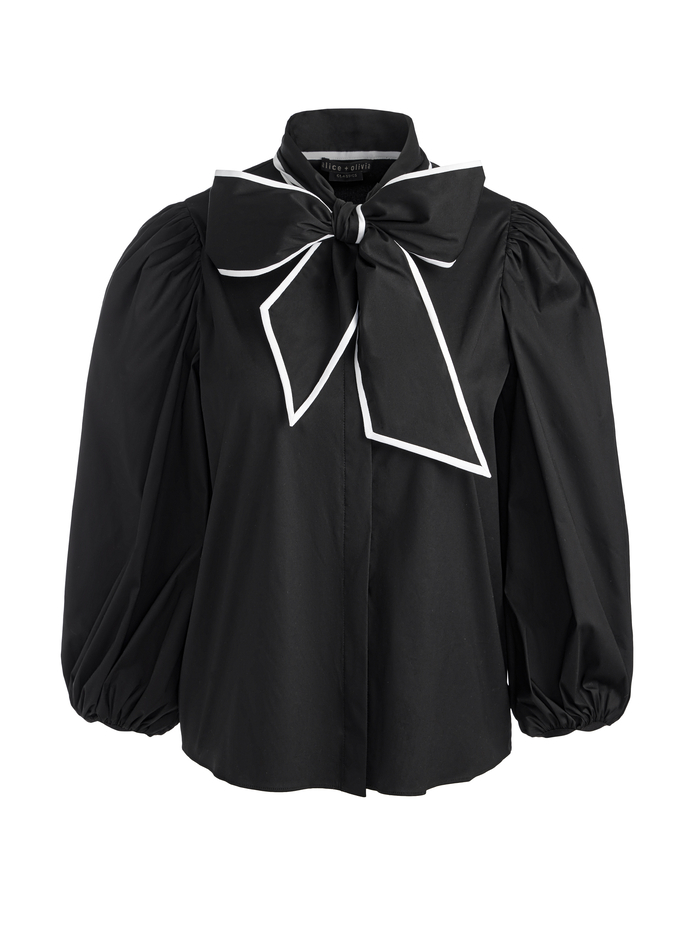 LOU BOW BUTTON DOWN - BLACK/OFF WHITE image 5 - Alice And Olivia