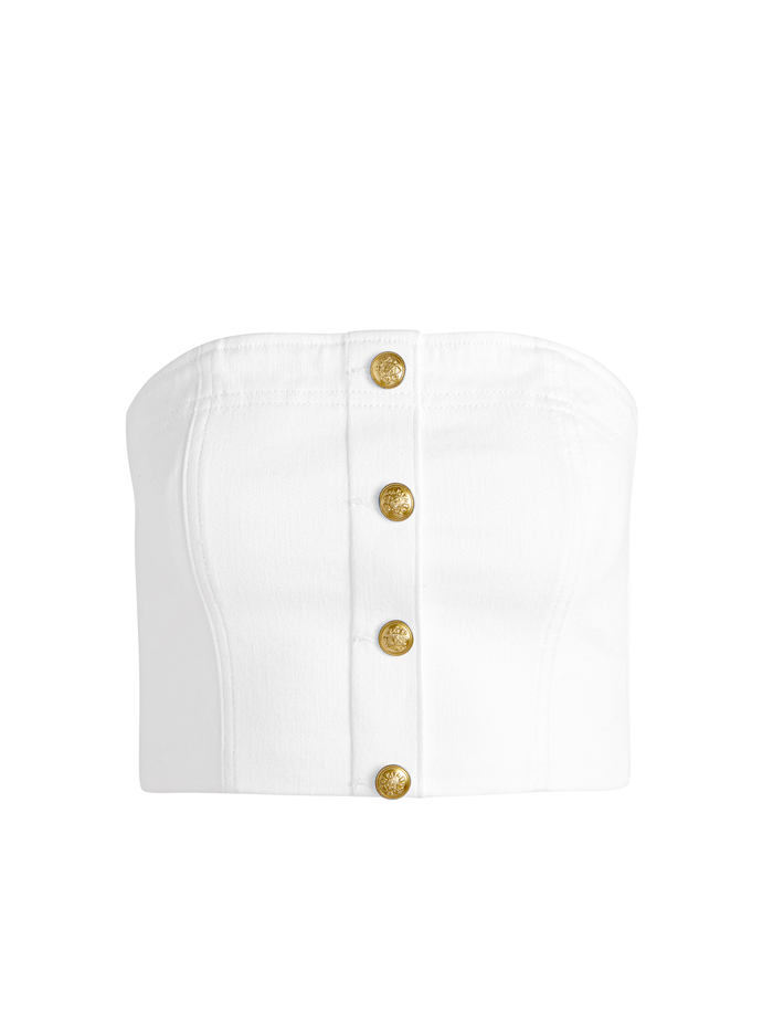 MEL DENIM BUTTON UP BUSTIER - OFF WHITE image 5 - Alice And Olivia