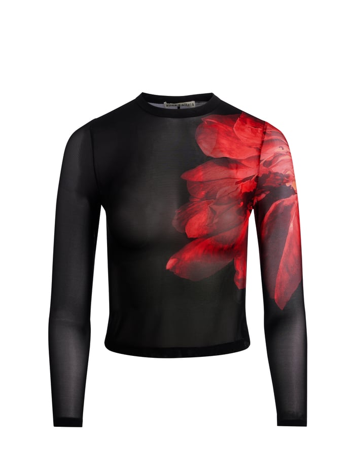 DELAINA MESH TOP - PEONY PETALS BRIGHT RUBY image 5 - Alice And Olivia