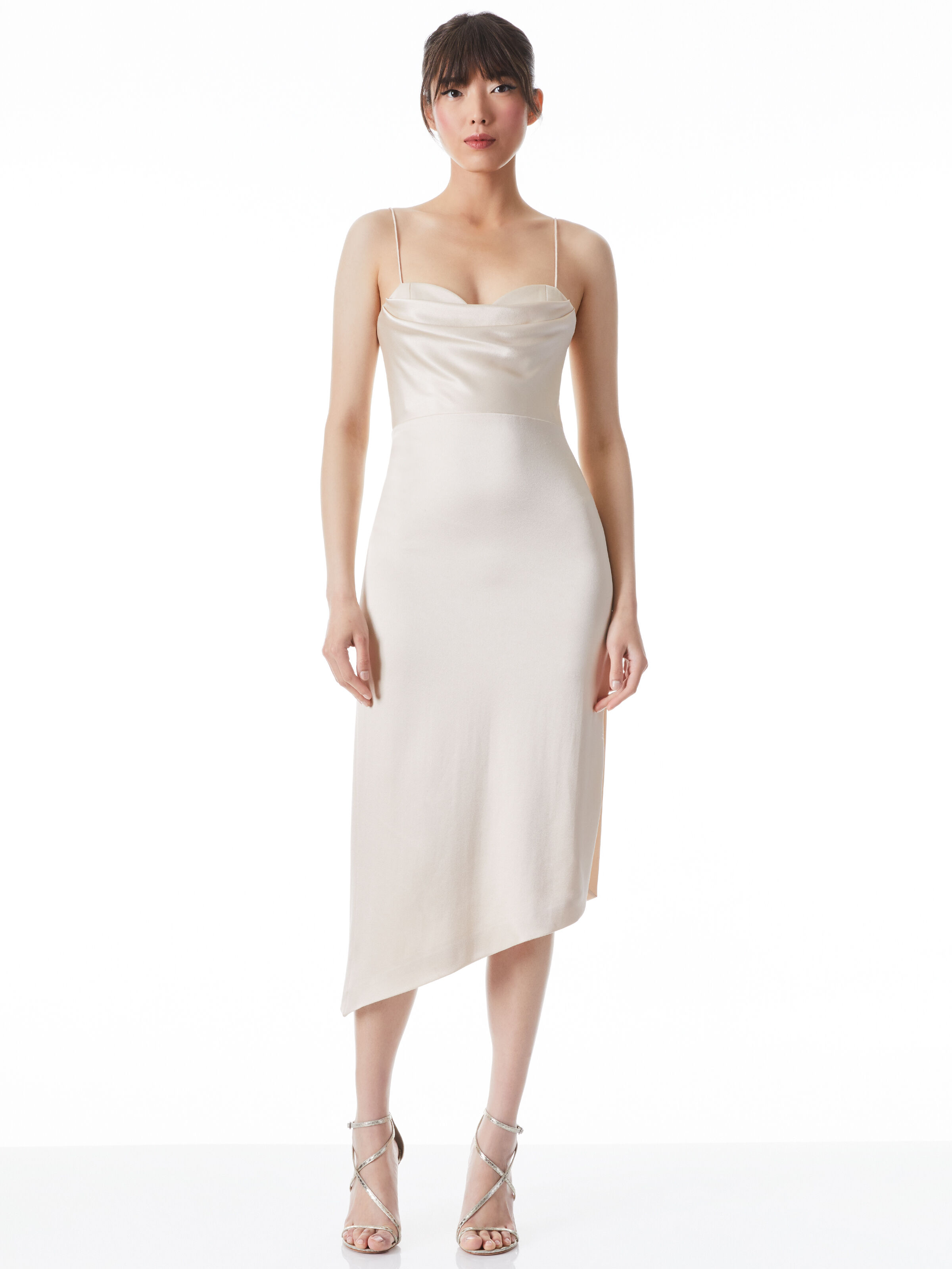 Kiyoko Cowl Neck Bustier Midi Dress In Champagne | Alice +