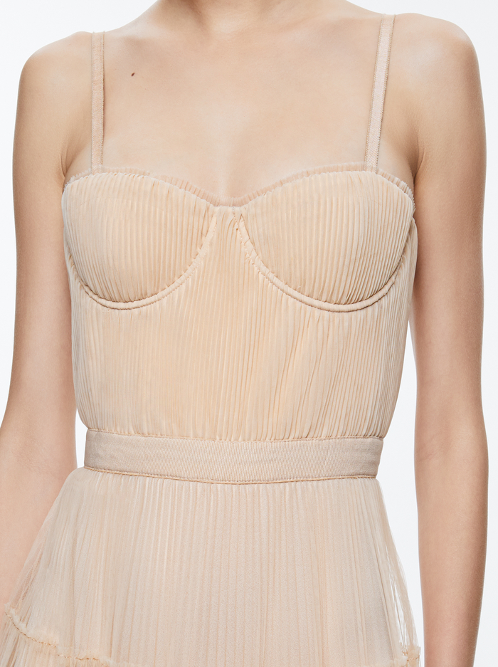 DEENA PLEATED MAXI DRESS WITH HOT PANT - ALMOND image 1 - Alice And Olivia