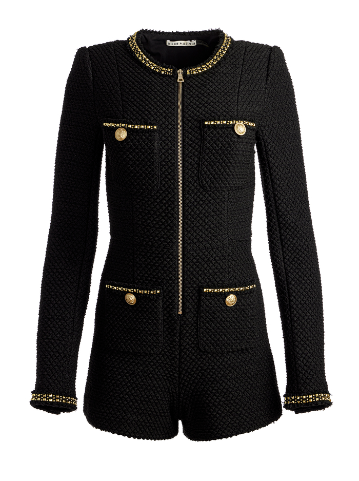 SHILOH GOLD ZIPPER ROMPER - BLACK image 5 - Alice And Olivia