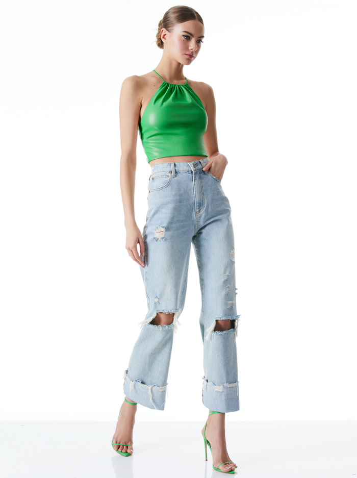 ZUMI VEGAN LEATHER HALTER TOP - GARDEN GREEN image 4 - Alice And Olivia