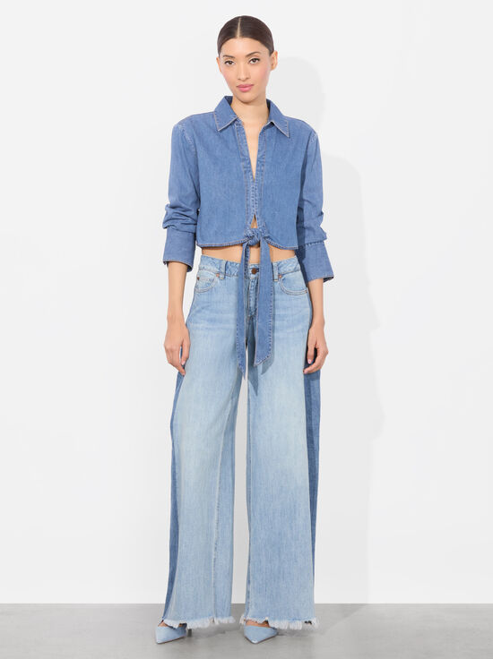 HANNON CHAMBRAY TIE FRONT BLOUSE