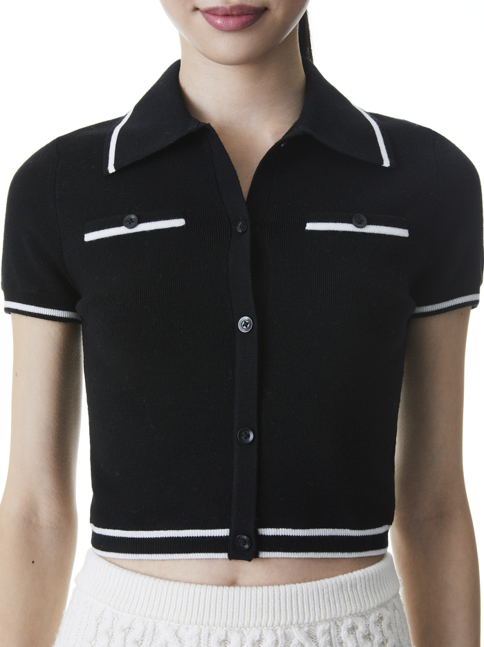 PEG CROPPED POLO - BLACK/SOFT WHITE image 3 - Alice And Olivia