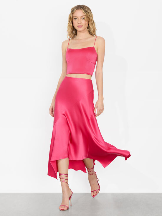 RASPBERRY-ROSA MIDI SLIP SKIRT