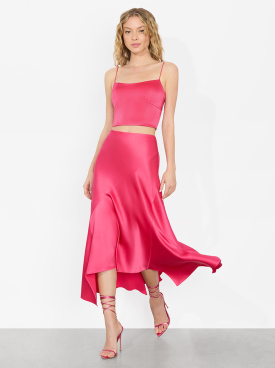 RASPBERRY-ROSA MIDI SLIP SKIRT