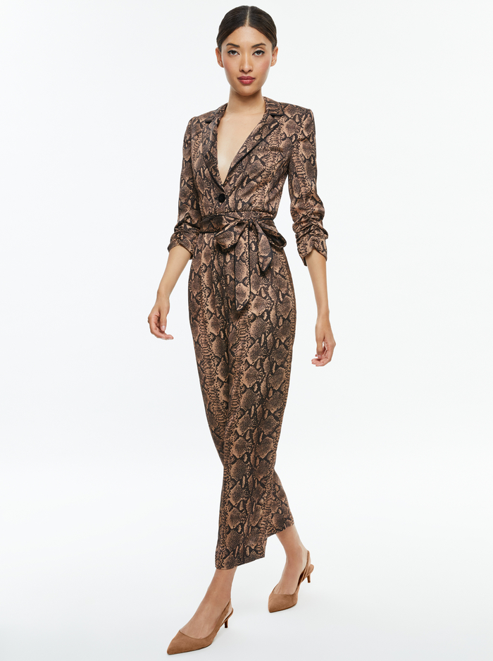 LOUETTA PLEATED TUXEDO JUMPSUIT - CAMEL/BLACK SNAKE image 2 - Alice And Olivia