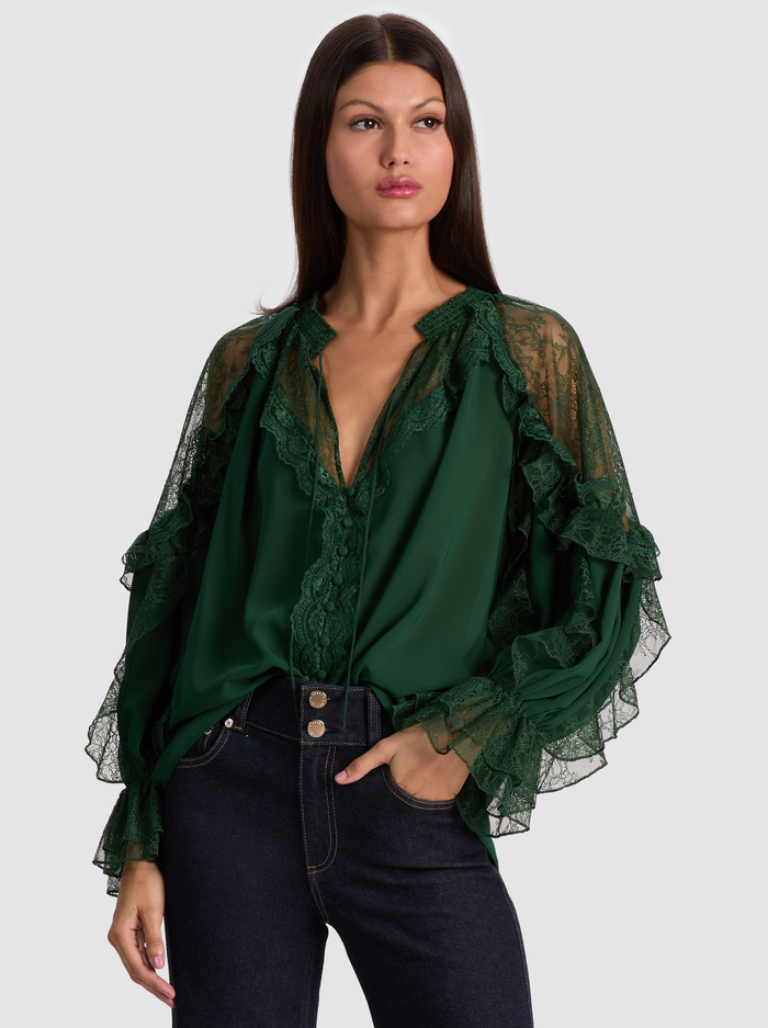 ALEENA LACE BLOUSE - GREEN MYSTIQUE - Alice And Olivia