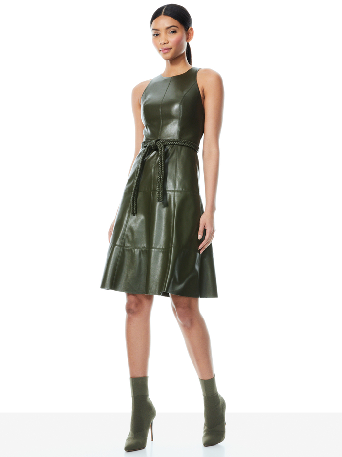 LEANDRA VEGAN LEATHER MIDI DRESS - OLIVE image 4 - Alice And Olivia