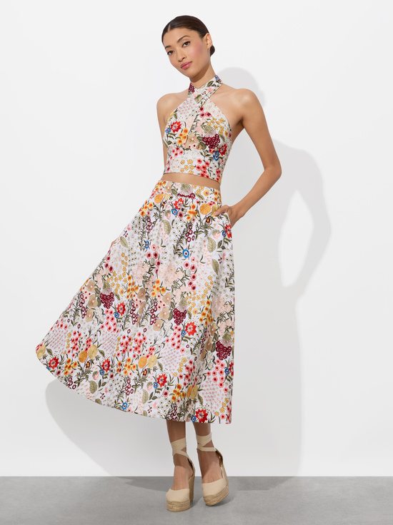 OFF WHITE/MULTI-EARLA FLARE SKIRT