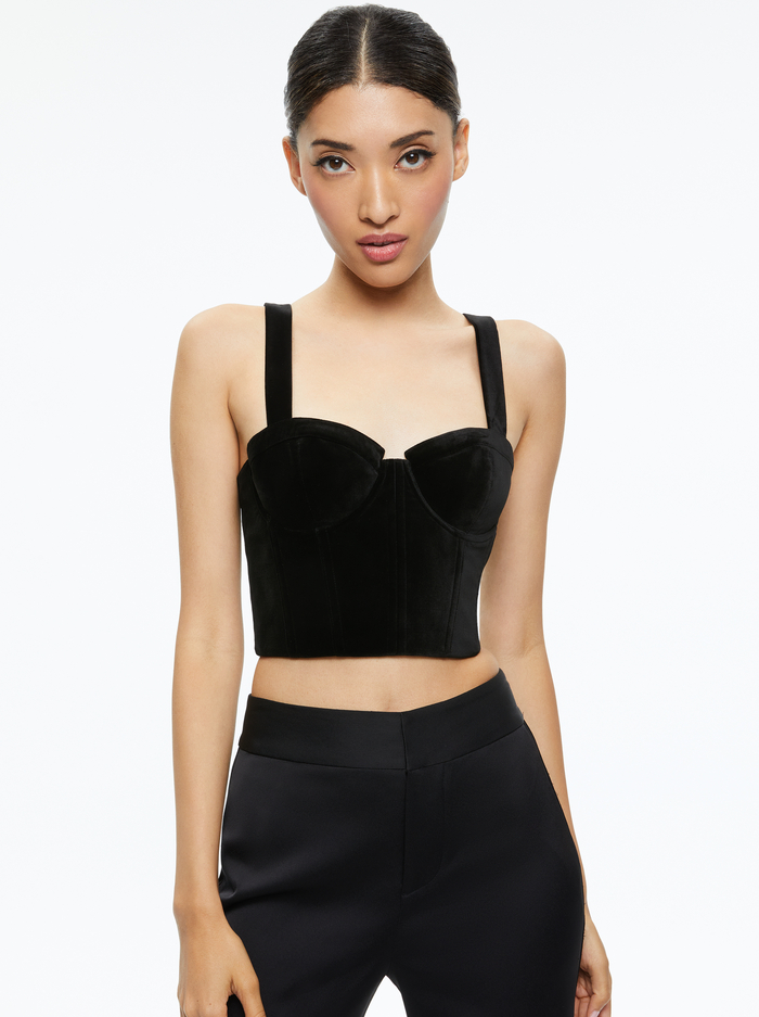 JEANNA BUSTIER TOP - BLACK - Alice And Olivia