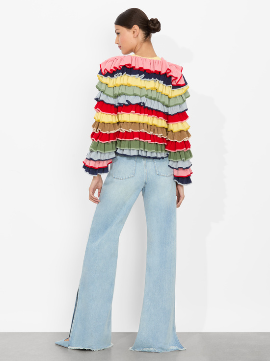 MULTI-FAWN RUFFLE CARDIGAN