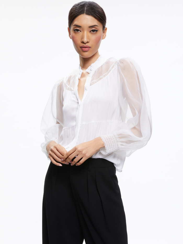 JACLYN GATHERED SMOCKED BLOUSON SLEEVE BLOUSE - WHITE - Alice And Olivia