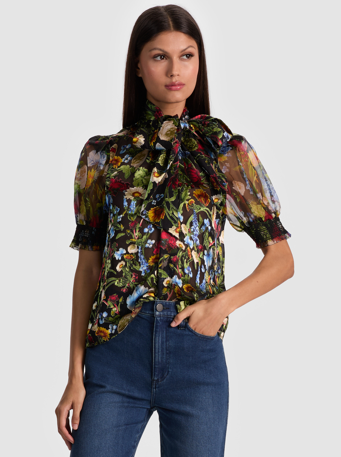 BRENTLEY PUFF SLEEVE BLOUSE - SOCIAL HOUR BLACK - Alice And Olivia