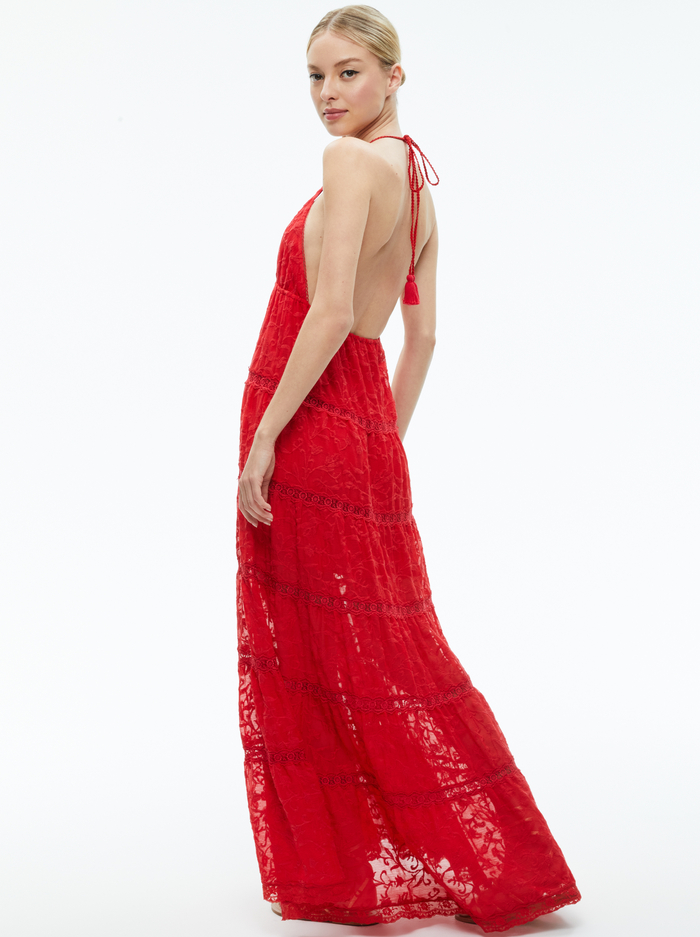 MAE HALTER TIERED MAXI DRESS - BRIGHT RUBY image 2 - Alice And Olivia
