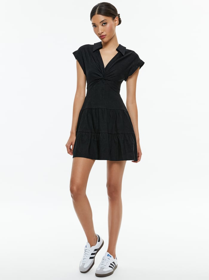 MILA LINEN TWIST FRONT MINI DRESS - BLACK image 4 - Alice And Olivia