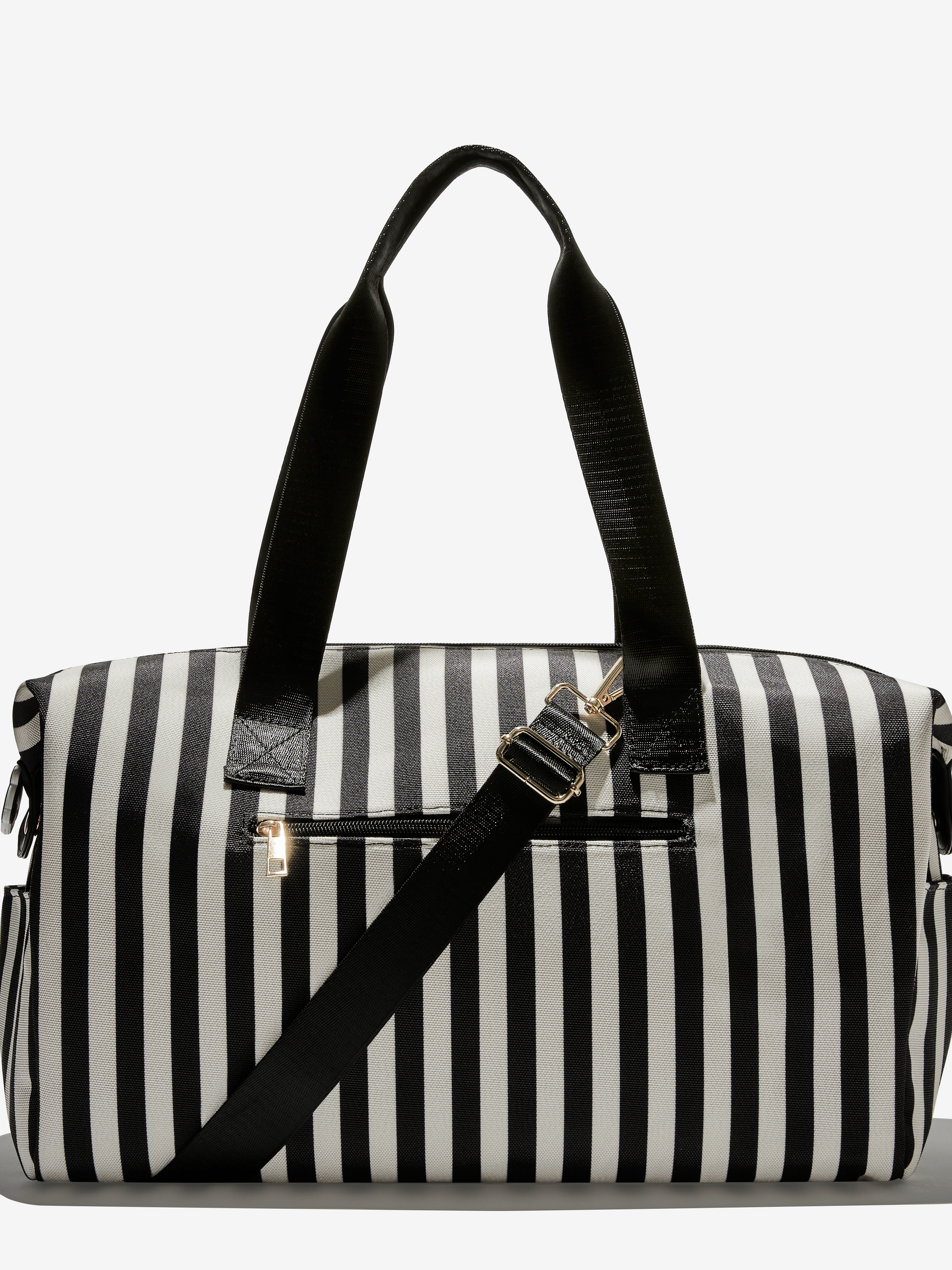 A+o X Fabfitfun Duffle Bag In Positano Stripe Sm Black Alice + Olivia
