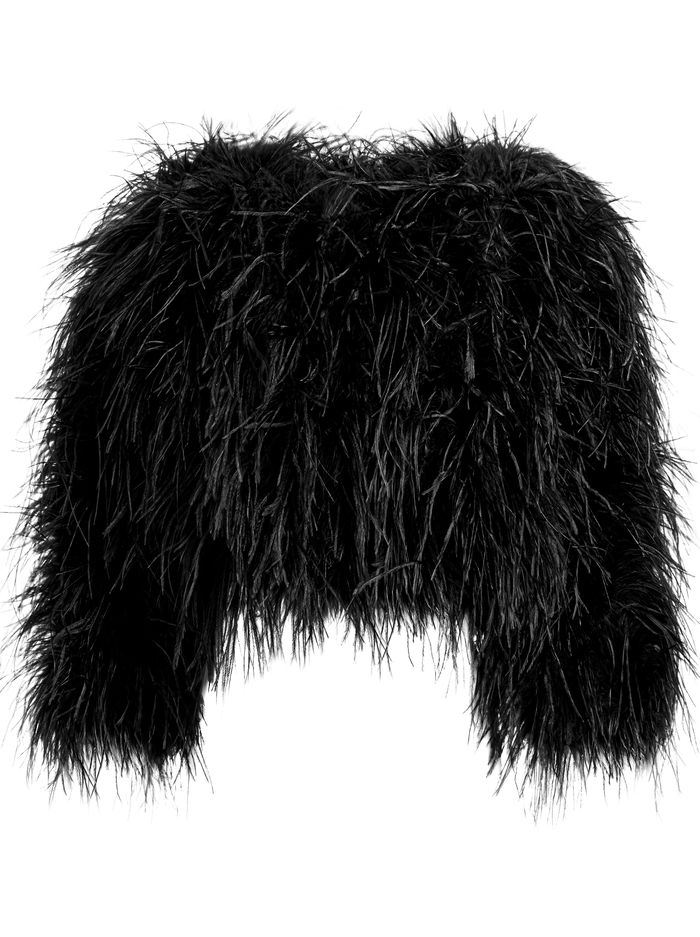 KIDMAN FEATHERED JACKET - BLACK image 6 - Alice And Olivia