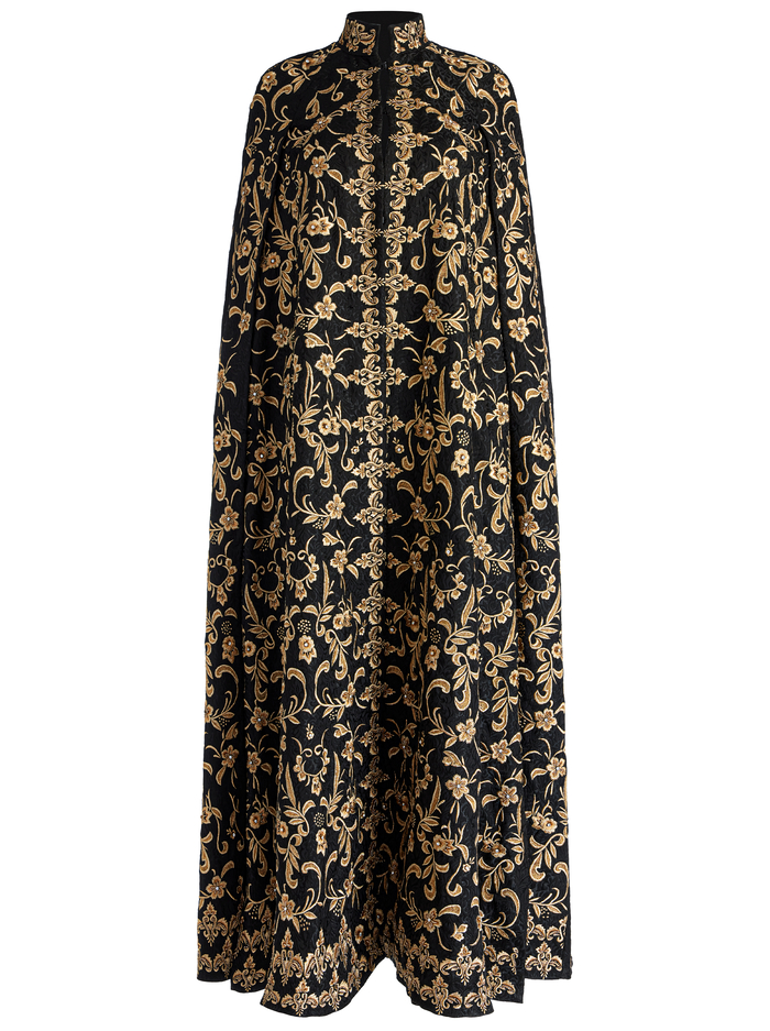 SOILA COLLARED MAXI CAPE - BLACK/BRASS image 5 - Alice And Olivia