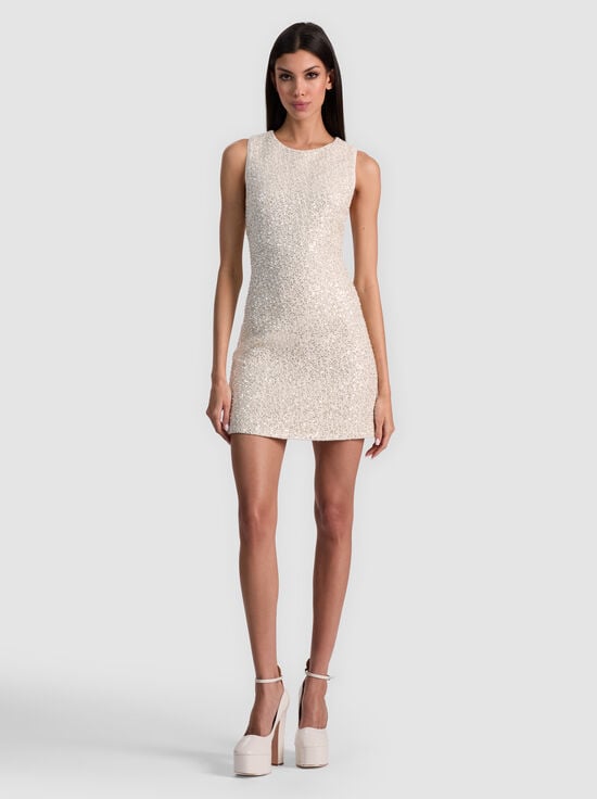 OFF WHITE-CADE EMBELLISHED TWEED MINI DRESS
