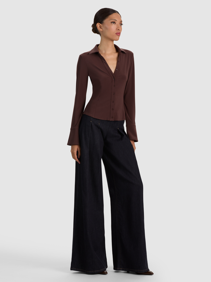 FREYA BUTTON DOWN TOP - DARK CHOCOLATE image 4 - ALICE + OLIVIA