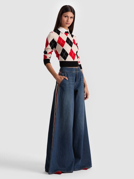 OATMEAL HTR/BLACK/PERFECT RUBY-CAROLANN ARGYLE PULLOVER