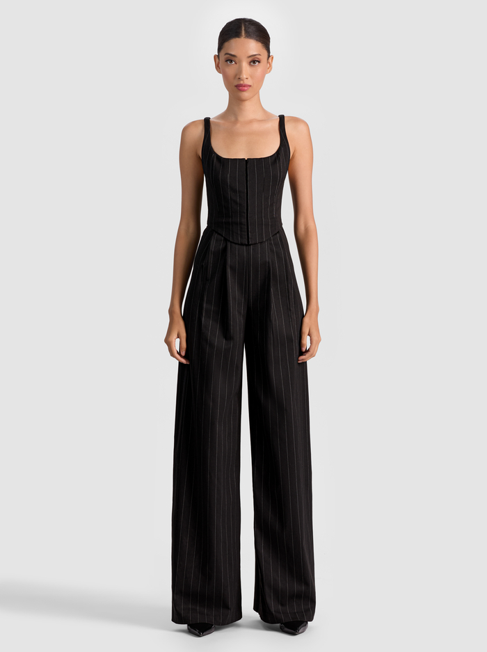 REBECCA TAILORED VEST JUMPSUIT - BLACK/OFF WHITE - Alice And Olivia