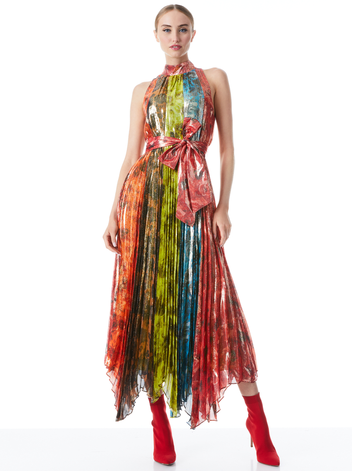 MERTIE MOCK NECK PLEATED MAXI DRESS - MULTI image 4 - Alice And Olivia