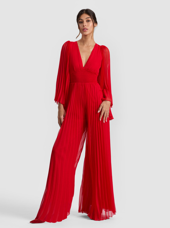 BRIGHT RUBY-BENNET PLEATED JUMPSUIT